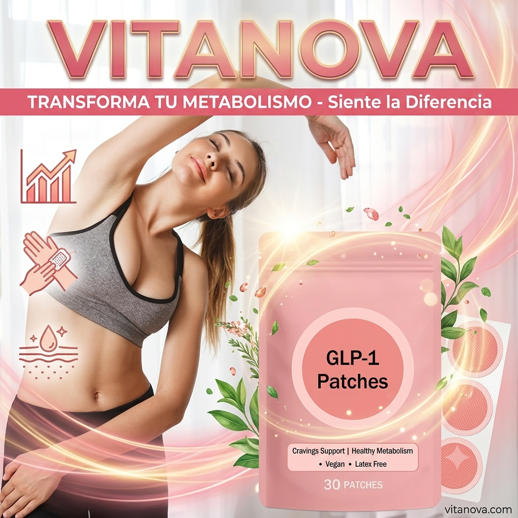 VitaNova GLP-1 Patches (30 unidades) Parches de uso diario diseñados para apoyar el metabolismo, ayudar al control de los antojos y contribuir a una piel con apariencia más suave y firme. Su fórmula vegana y libre de látex es apta para pieles sensibles y está pensada como complemento de un estilo de vida saludable. Contenido: 30 parches de aplicación tópica. Por tratarse de un producto de uso personal, se aplican las condiciones habituales de venta.