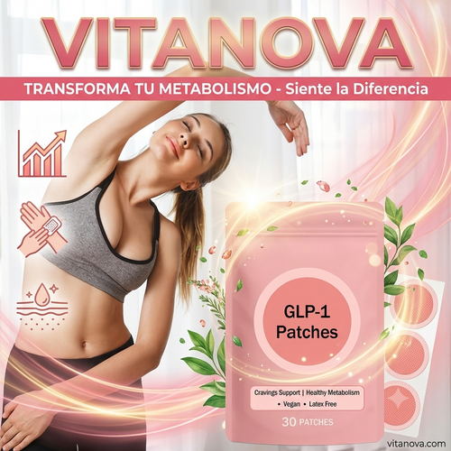 VitaNova GLP-1 Patches (30 unidades) Parches de uso diario diseñados para apoyar el metabolismo, ayudar al control de los antojos y contribuir a una piel con apariencia más suave y firme. Su fórmula vegana y libre de látex es apta para pieles sensibles y está pensada como complemento de un estilo de vida saludable. Contenido: 30 parches de aplicación tópica. Por tratarse de un producto de uso personal, se aplican las condiciones habituales de venta.